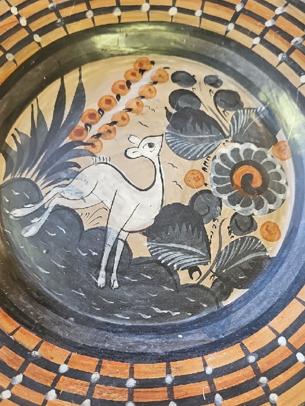 Hand-Painted Decorative Ceramic Plate in Black and Terracotta - Picture 4 of 6